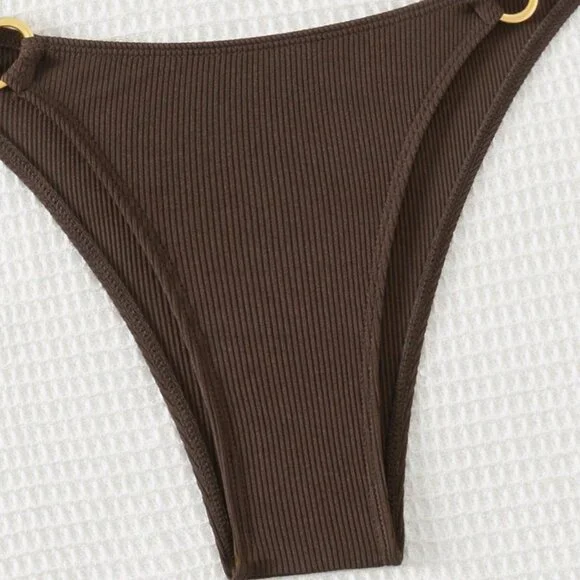 Coffee Brown Sexy Women's Beach Halter Neck Bra & Swim Bottom Bikini Set - Picture 5 of 8